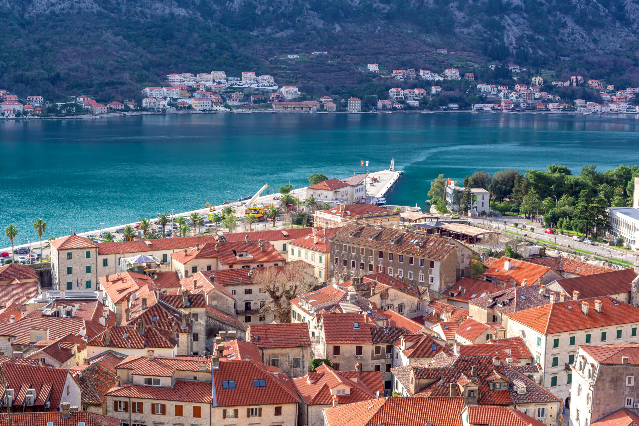 Panoramic view of Kotor bay (Boka Kotorska) and Kotor city, Montenegro